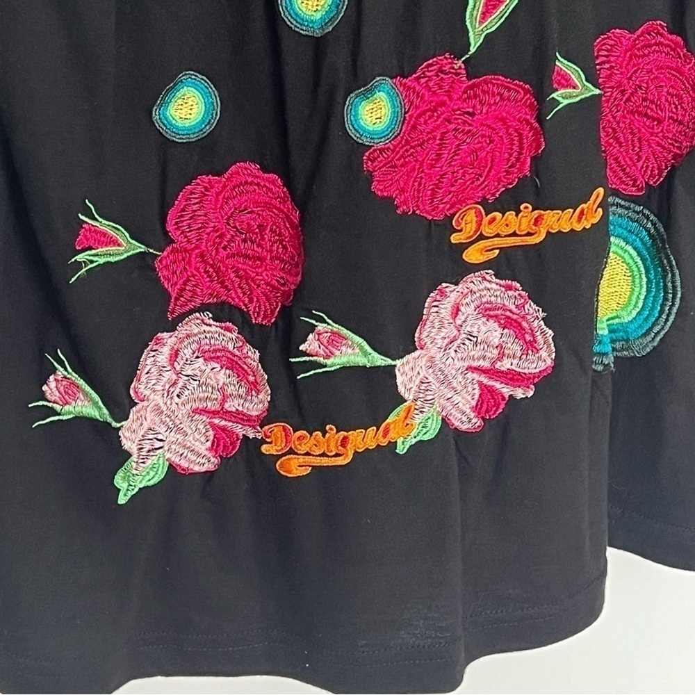 DESIGUAL V Neck Embroidered Multi Print Top Long Sleeve Small - Picture 11 of 12